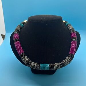 Talbots #102 Elegant Beaded Necklace - Black, Purple, and Blue